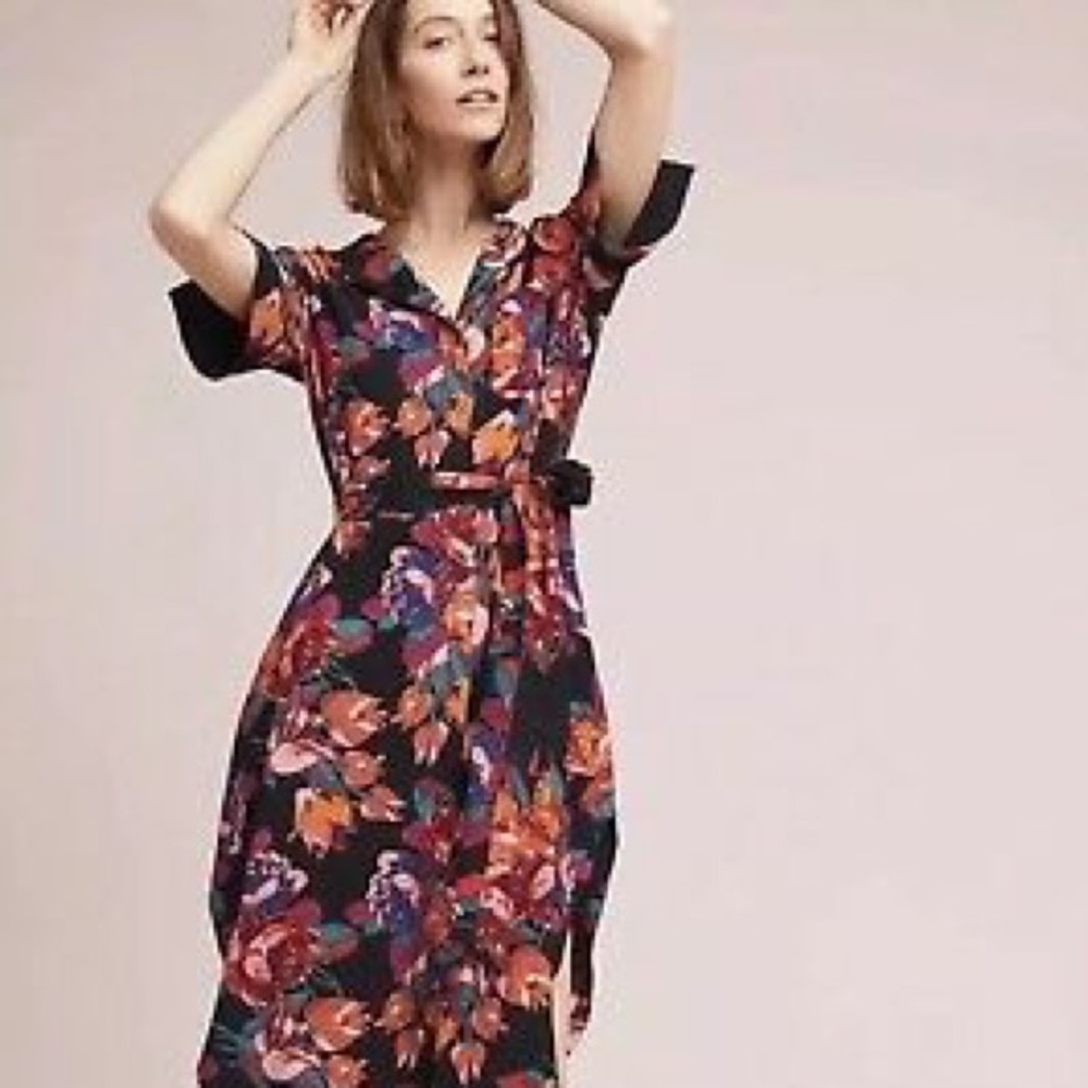 Maeve floral button down shirt dress